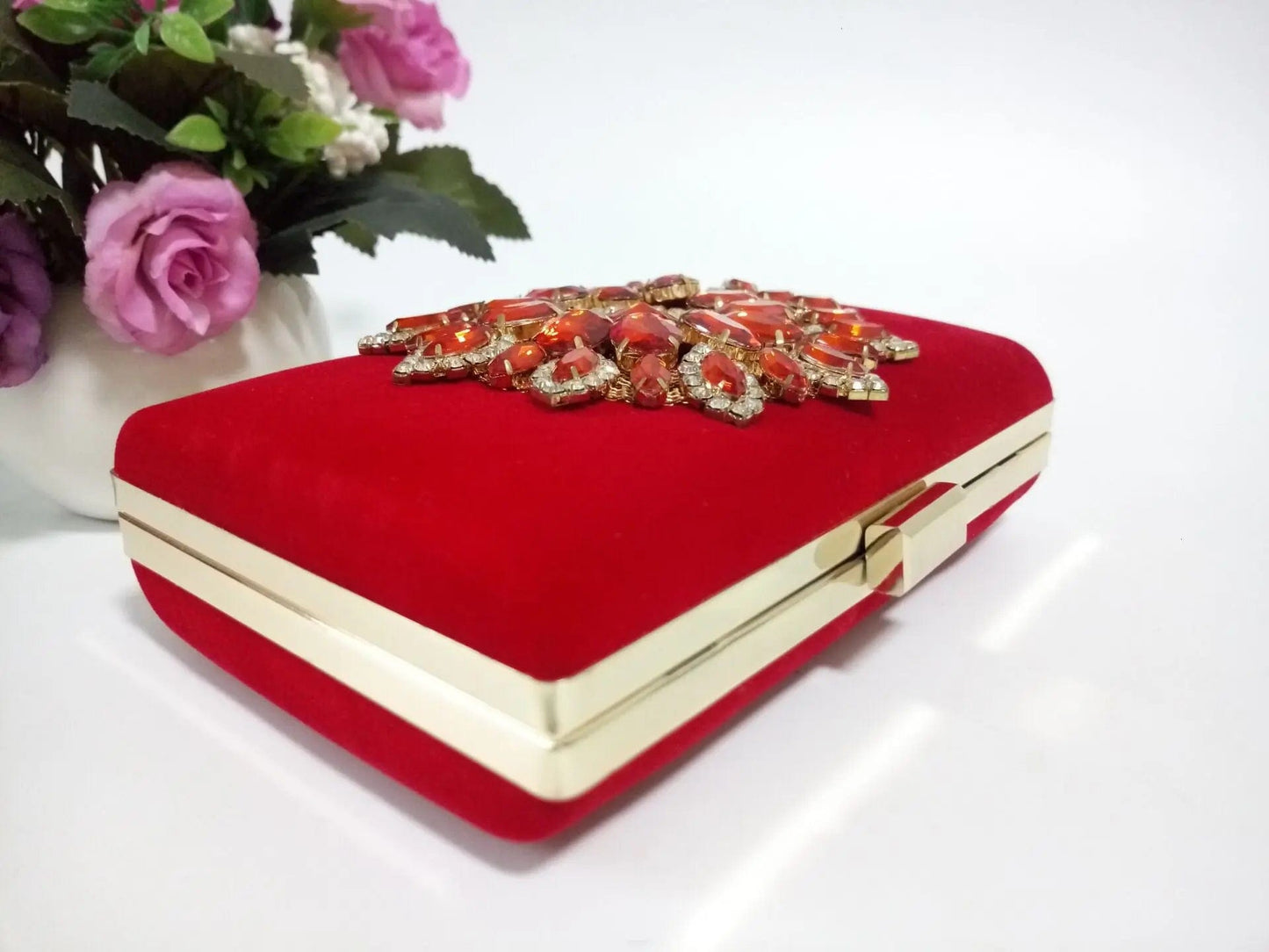 Luxury Women High Quality Flower Diamonds Evening Wedding Bags Ladies Velvet Fashion Ladies Clutch Dinner Banquet Clutch Bag