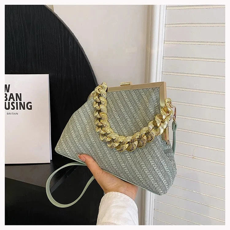 Luxury Women Twist Pattern Frame Shoulder Bag Gold Thick Chain Messenger Bags Totes PU Leather Handbags Lady Evening Clutch