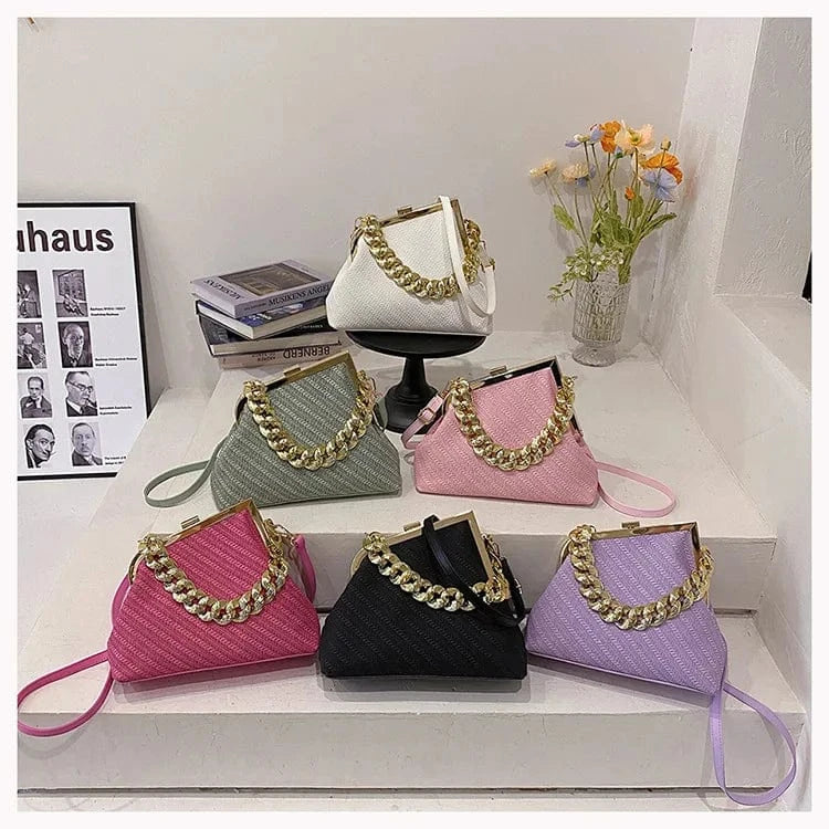 Luxury Women Twist Pattern Frame Shoulder Bag Gold Thick Chain Messenger Bags Totes PU Leather Handbags Lady Evening Clutch