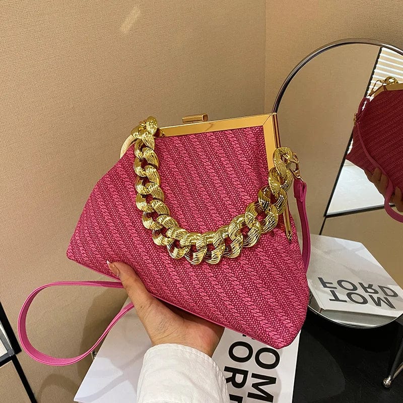 Luxury Women Twist Pattern Frame Shoulder Bag Gold Thick Chain Messenger Bags Totes PU Leather Handbags Lady Evening Clutch