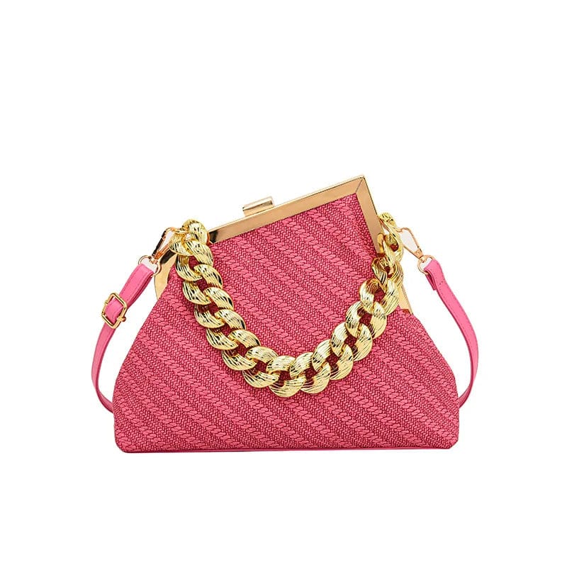 Luxury Women Twist Pattern Frame Shoulder Bag Gold Thick Chain Messenger Bags Totes PU Leather Handbags Lady Evening Clutch