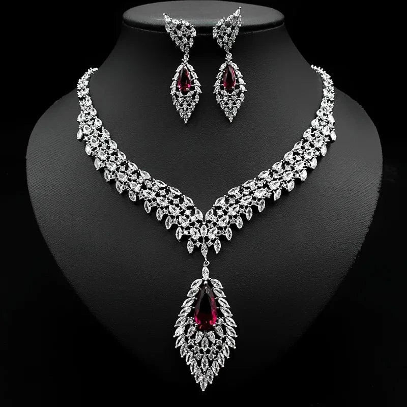 Luxury Zircon Jewelry Statement Geometric Crystal Necklace Drop Earring Women Fashion Bridal Engagement Wedding Jewelry Set