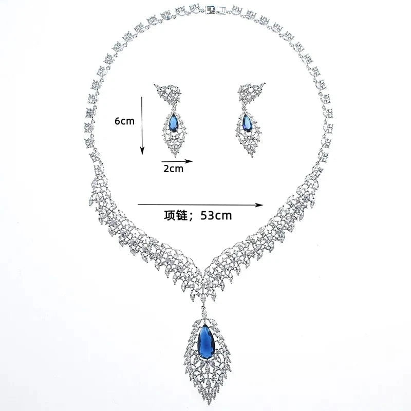Luxury Zircon Jewelry Statement Geometric Crystal Necklace Drop Earring Women Fashion Bridal Engagement Wedding Jewelry Set