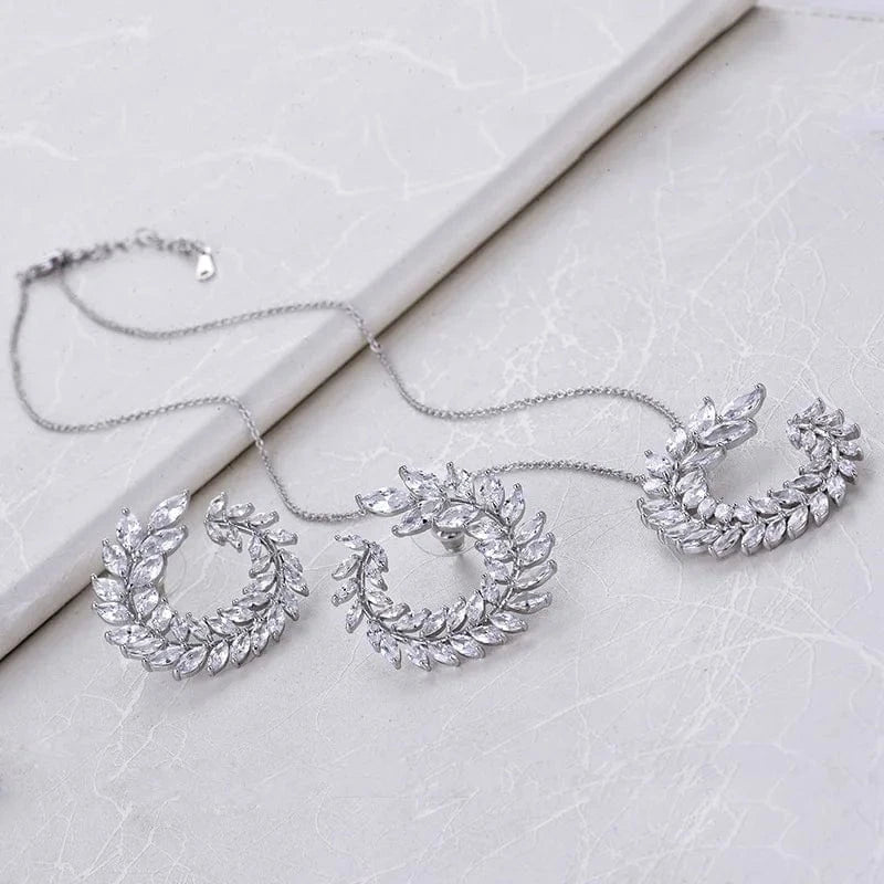 Luxury Zircon Jewelry Wreath Necklace Tassel Drop Earrings Women Minimalist Wedding Engagement Bride Jewelry Set