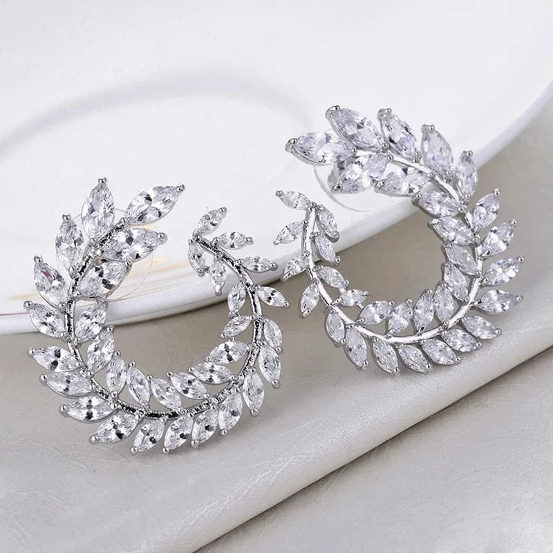 Luxury Zircon Jewelry Wreath Necklace Tassel Drop Earrings Women Minimalist Wedding Engagement Bride Jewelry Set