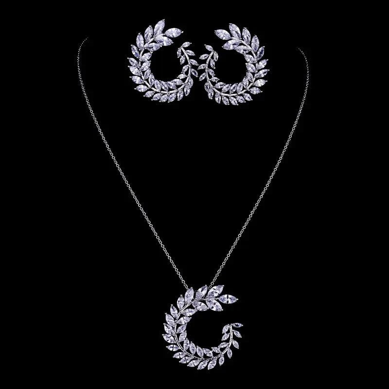 Luxury Zircon Jewelry Wreath Necklace Tassel Drop Earrings Women Minimalist Wedding Engagement Bride Jewelry Set
