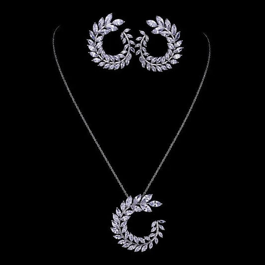 Luxury Zircon Jewelry Wreath Necklace Tassel Drop Earrings Women Minimalist Wedding Engagement Bride Jewelry Set