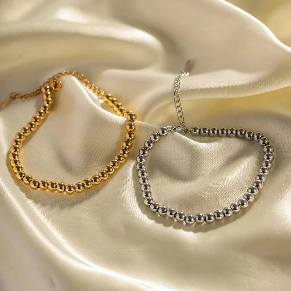 LW100980 Minimalist INS 18K Gold Plated And Silver Plated Stainless Steel Jewelry Waterproof 5mm Bead Chain Bracelet For Women