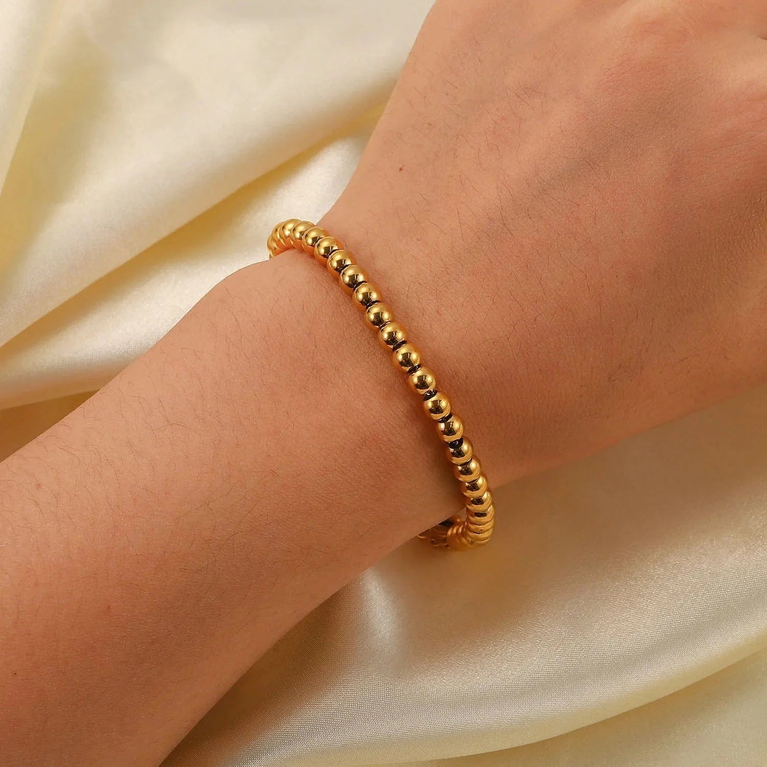 LW100980 Minimalist INS 18K Gold Plated And Silver Plated Stainless Steel Jewelry Waterproof 5mm Bead Chain Bracelet For Women