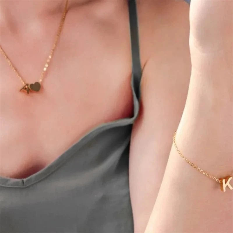 LWD60276 Stainless 18K Gold Plated Heart Initial Pendant Necklace Custom Name Friendship Birthday Gift Personalized Necklaces