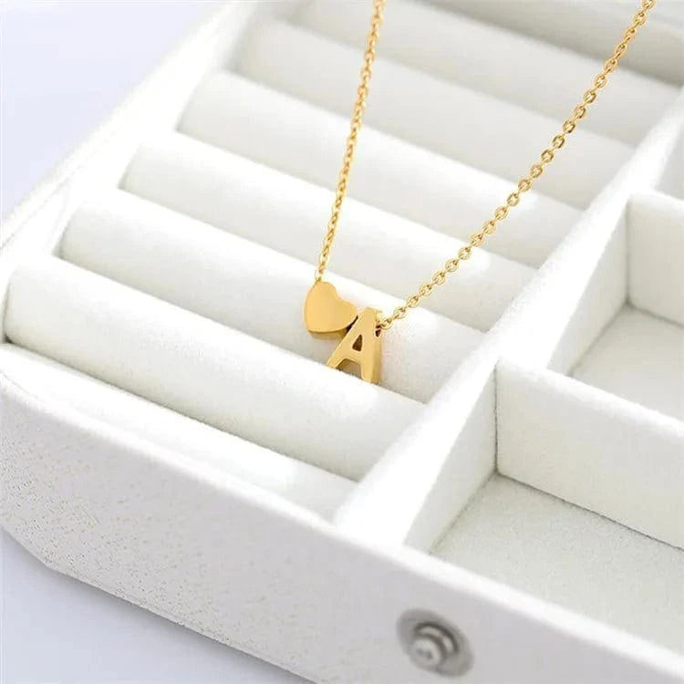 LWD60276 Stainless 18K Gold Plated Heart Initial Pendant Necklace Custom Name Friendship Birthday Gift Personalized Necklaces