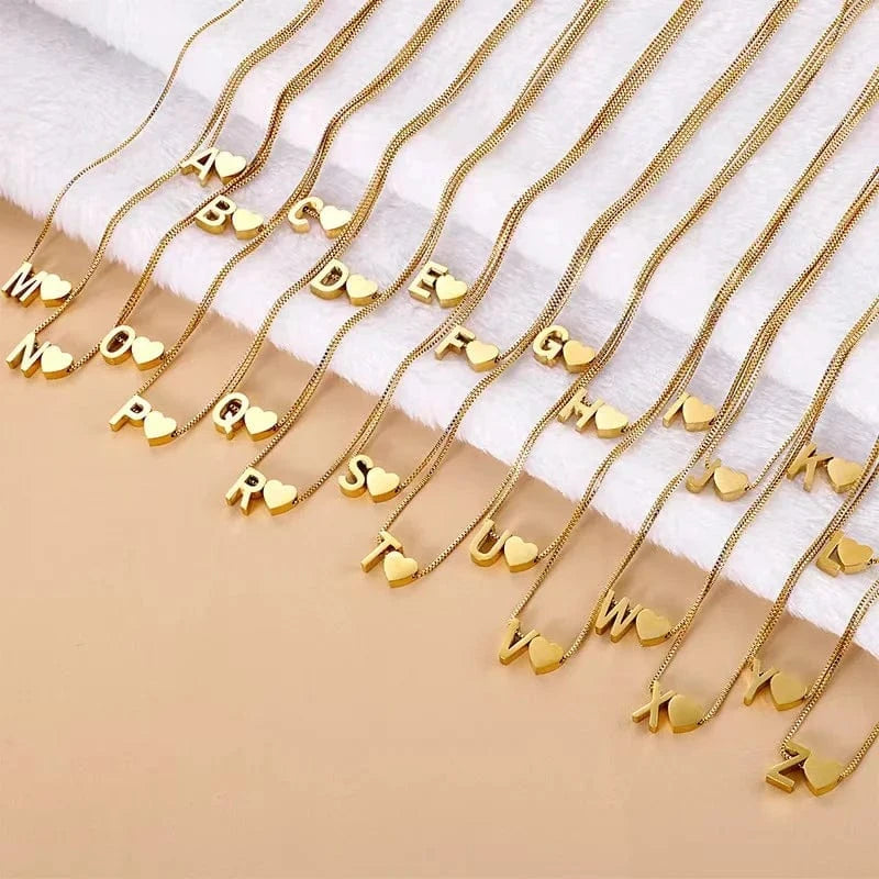 LWD60276 Stainless 18K Gold Plated Heart Initial Pendant Necklace Custom Name Friendship Birthday Gift Personalized Necklaces