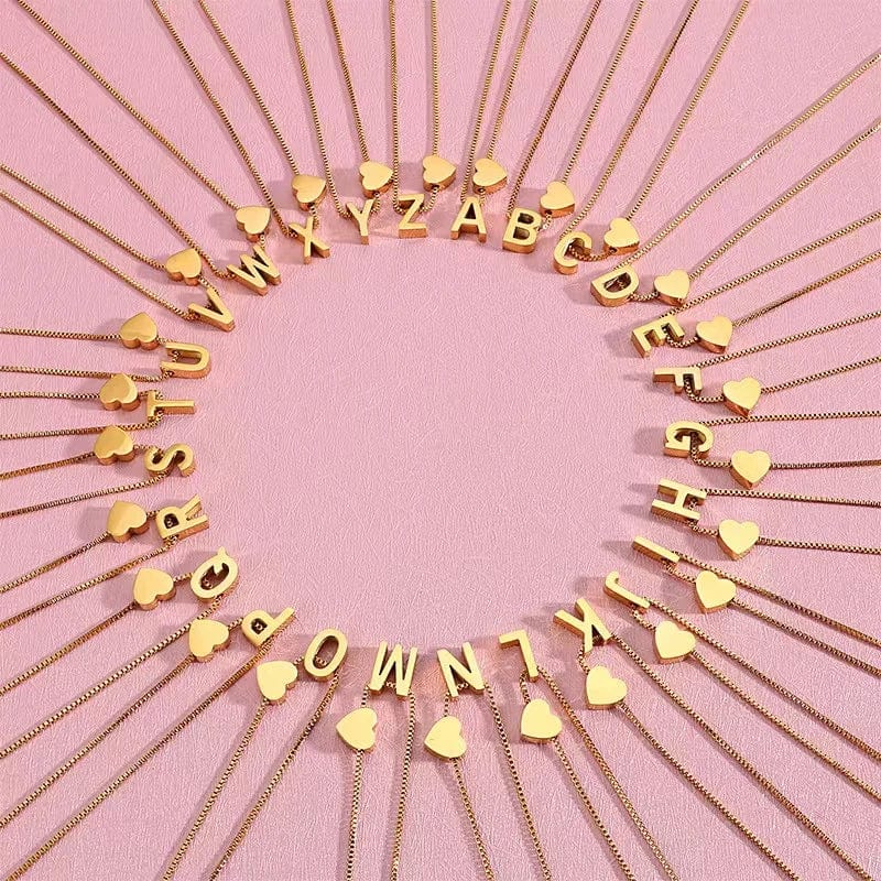 LWD60276 Stainless 18K Gold Plated Heart Initial Pendant Necklace Custom Name Friendship Birthday Gift Personalized Necklaces