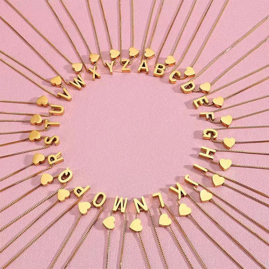 LWD60276 Stainless 18K Gold Plated Heart Initial Pendant Necklace Custom Name Friendship Birthday Gift Personalized Necklaces