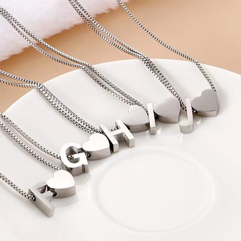 LWD60277 Stainless Steel Silver Heart Initial Pendant Necklace Custom Name Friendship Birthday Gift Personalized Necklaces