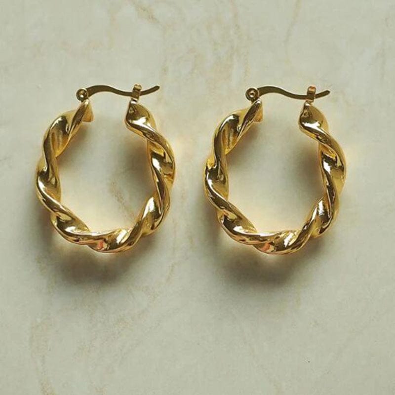 LWI60014 Boucle D'oreille Vintage Style 18k Gold Screw Twisted Earring Stainless Steel Smooth Chunky Hoop Earrings