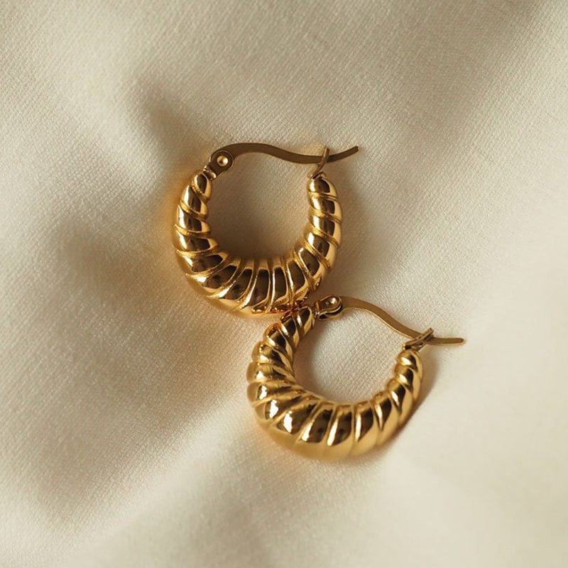 LWI60014 Boucle D'oreille Vintage Style 18k Gold Screw Twisted Earring Stainless Steel Smooth Chunky Hoop Earrings