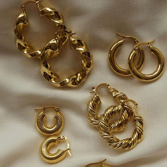 LWI60014 Boucle D'oreille Vintage Style 18k Gold Screw Twisted Earring Stainless Steel Smooth Chunky Hoop Earrings