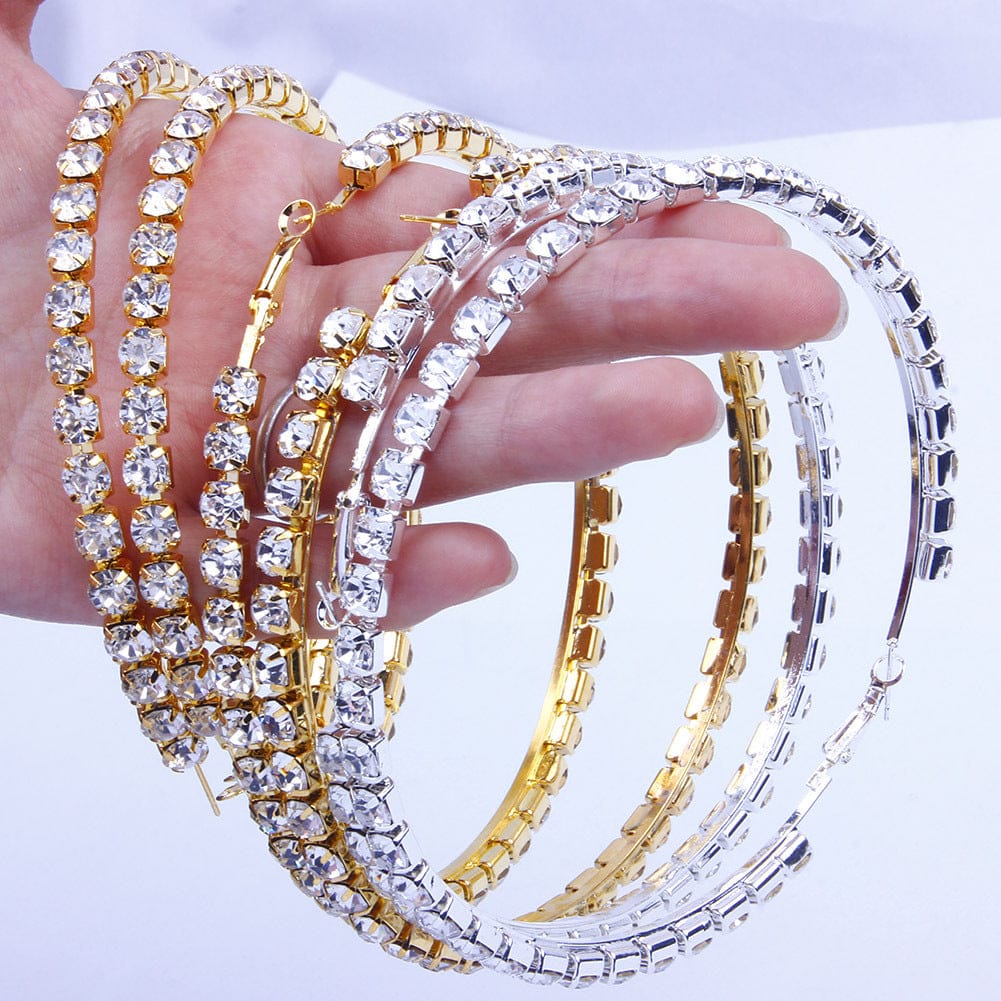 LWI60120 Ohrstecker Newest European 7 8 9 10mm Large Crystal Hoops Earrings Big Cz Rhinestone Hoop Earring For Girls Party