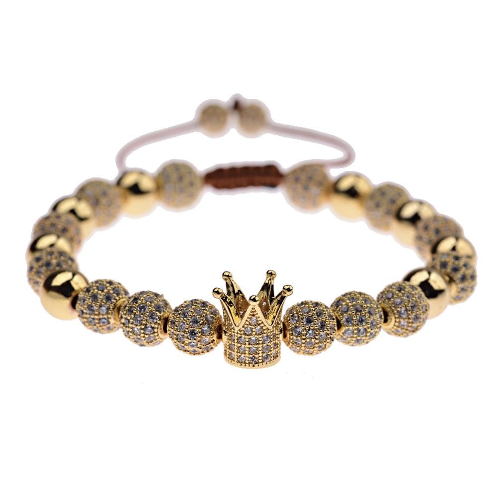 LWI60202 Ohrstecker 2 Designs Available Luxury Hand Jewelry 8mm Copper Bead Micro Pave Cz King Crown Braided Macrame Bracelet