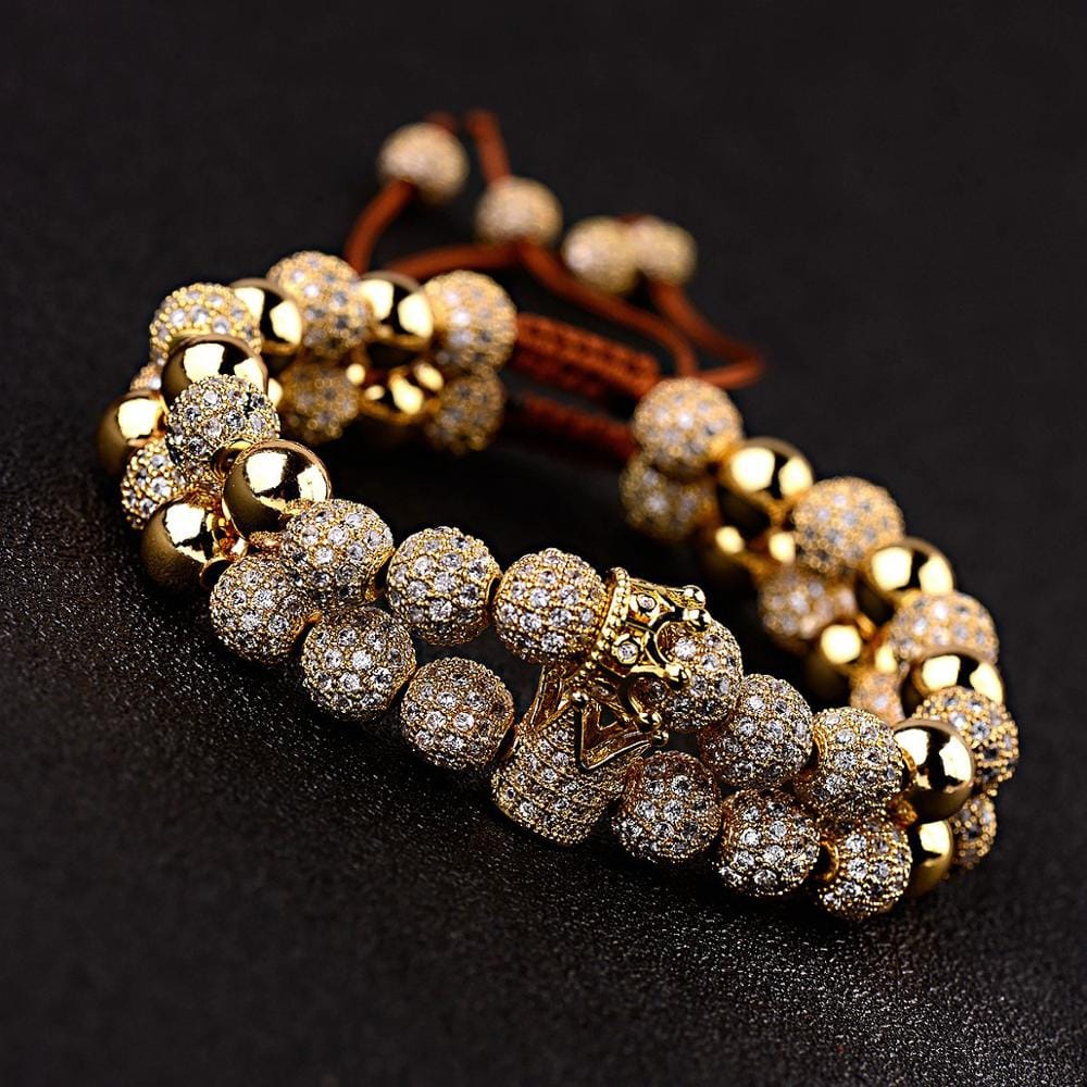 LWI60202 Ohrstecker 2 Designs Available Luxury Hand Jewelry 8mm Copper Bead Micro Pave Cz King Crown Braided Macrame Bracelet
