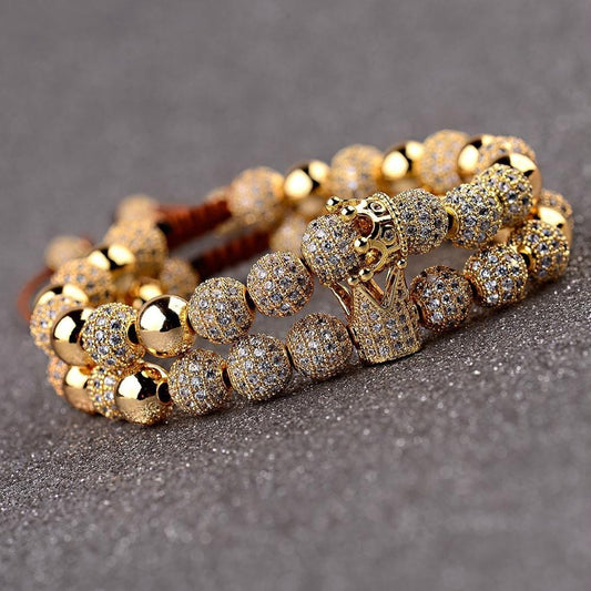 LWI60202 Ohrstecker 2 Designs Available Luxury Hand Jewelry 8mm Copper Bead Micro Pave Cz King Crown Braided Macrame Bracelet