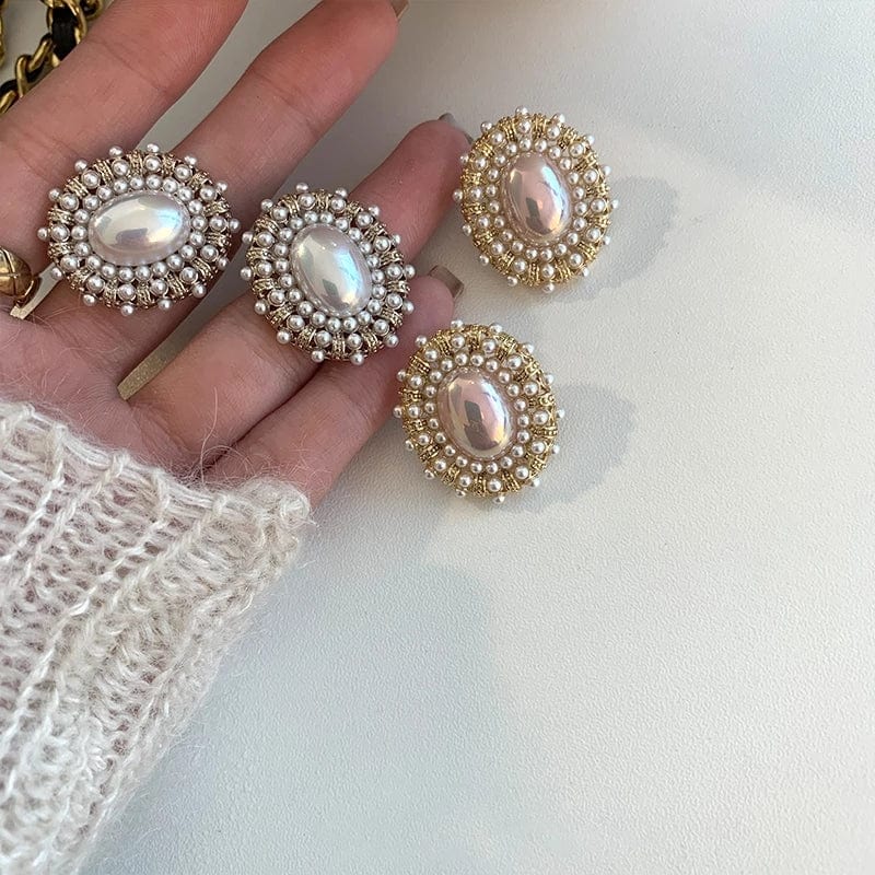 LWI60325 Edelstahlring Valentines Day Vintage Gold Silver Beads Stud Earrings Oval Round Pearl Earring For Wedding