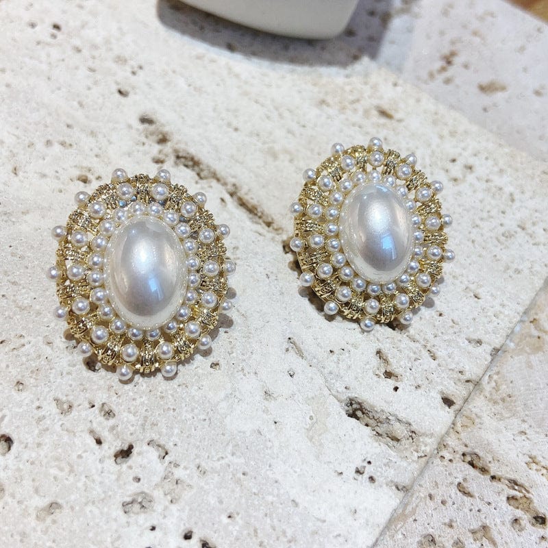LWI60325 Edelstahlring Valentines Day Vintage Gold Silver Beads Stud Earrings Oval Round Pearl Earring For Wedding