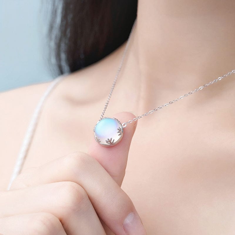 LWI60453 Orecchini Pendent Unique Romantic S925 Round Opal Pendant Silver 2 Colors Moonstone Clavicle Necklace friend Gifts
