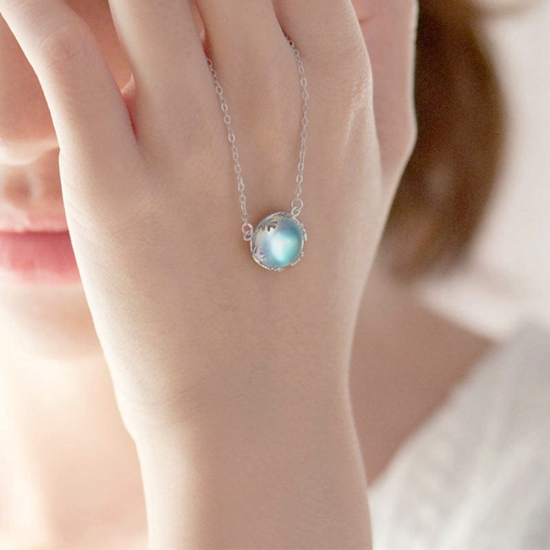LWI60453 Orecchini Pendent Unique Romantic S925 Round Opal Pendant Silver 2 Colors Moonstone Clavicle Necklace friend Gifts