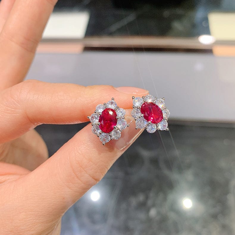 LWJS80109 4 Pcs Diamond Necklace Earrings Rings Style Real Gold Plated Zircon Ruby Jewelry Set For Wedding