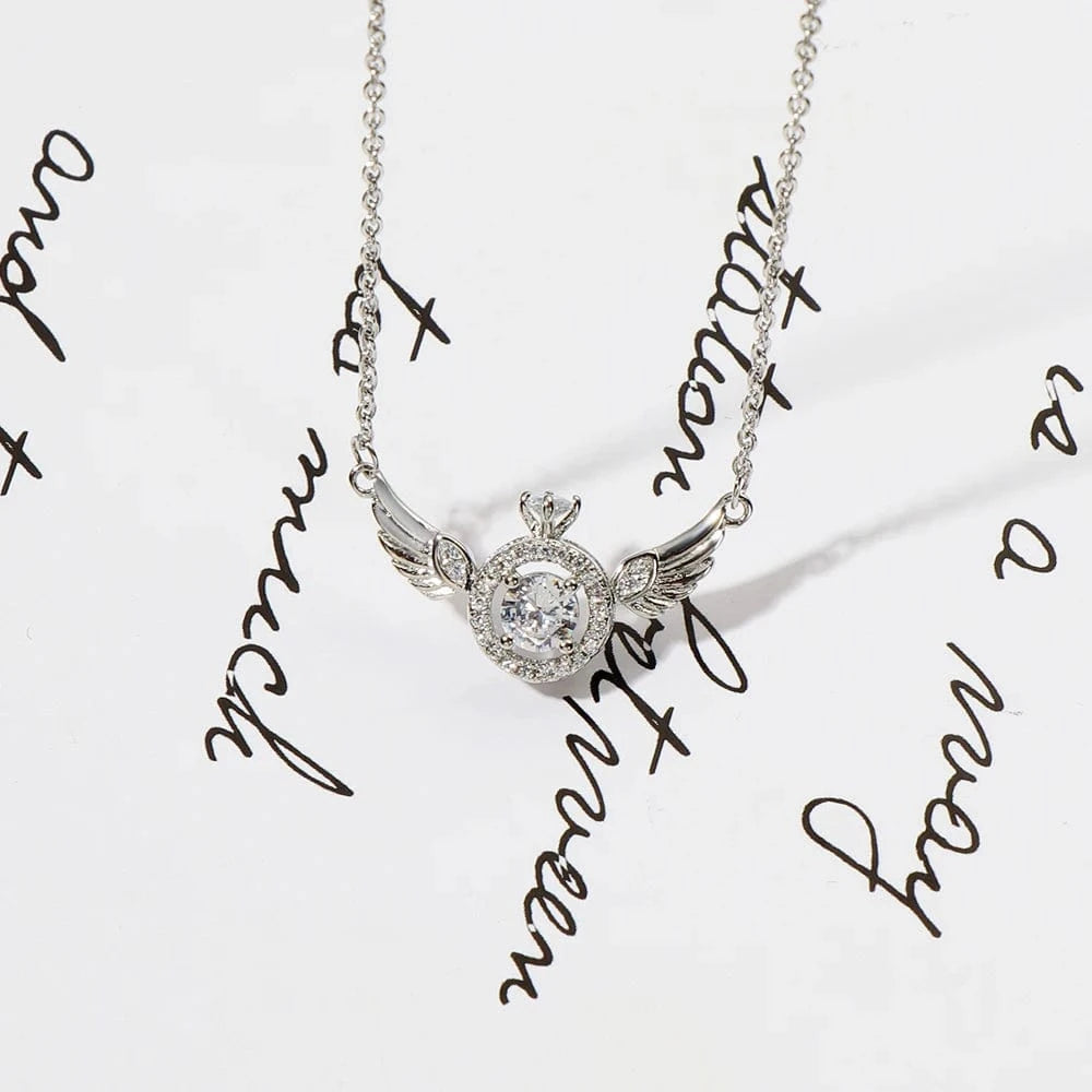 LWN113 Fancy Exquisite Women Jewelry CZ Crystal Wing Pendant Necklace Gold Plated Rhinestone Angel Wing Stainless Steel Necklace