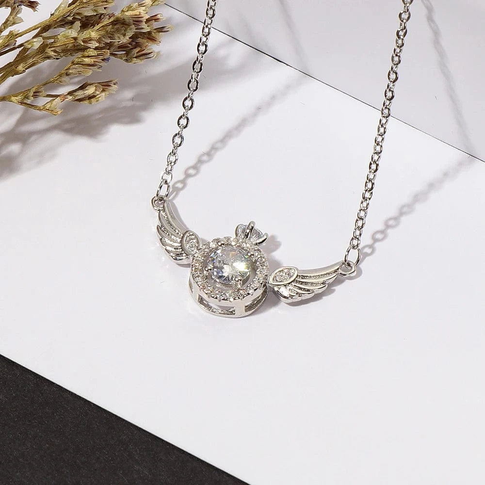 LWN113 Fancy Exquisite Women Jewelry CZ Crystal Wing Pendant Necklace Gold Plated Rhinestone Angel Wing Stainless Steel Necklace