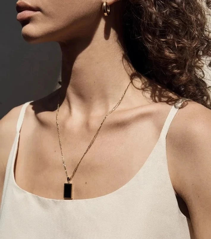 LWN41163 Dropshipping Rectangle Abalone Malachite Onyx Mother Of Shell Pendant Willow Gold Plated Stainless Chain Necklace