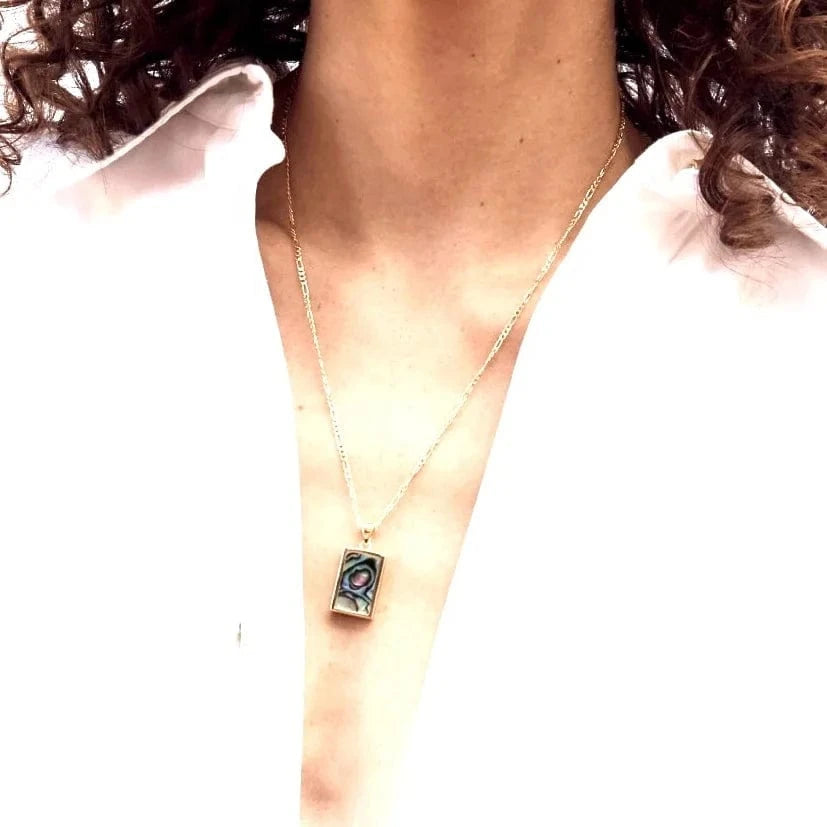 LWN41163 Dropshipping Rectangle Abalone Malachite Onyx Mother Of Shell Pendant Willow Gold Plated Stainless Chain Necklace