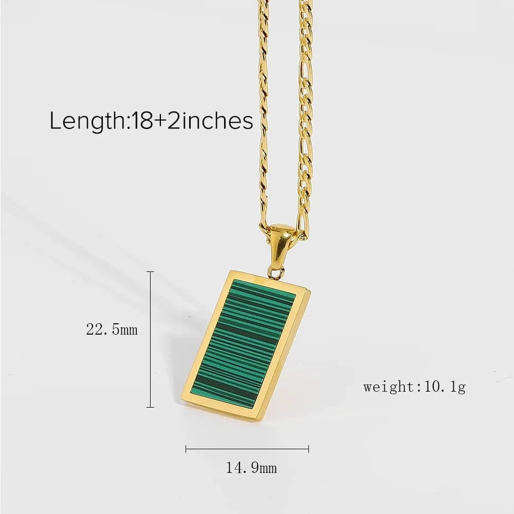 LWN41163 Dropshipping Rectangle Abalone Malachite Onyx Mother Of Shell Pendant Willow Gold Plated Stainless Chain Necklace