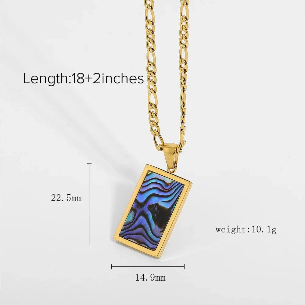 LWN41163 Dropshipping Rectangle Abalone Malachite Onyx Mother Of Shell Pendant Willow Gold Plated Stainless Chain Necklace