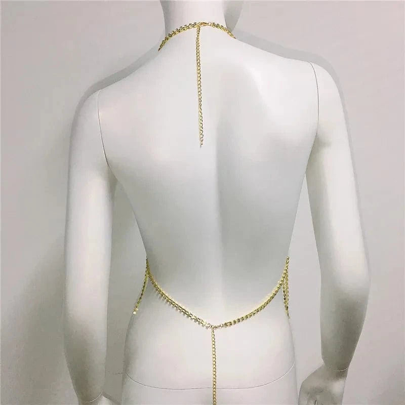 LWZ30088 Women Rhinestone Sexy lingerie Body Chain Tassel Bra Jewelry Party Nightclub Shiny Diamond Backless Halter Bralette Top