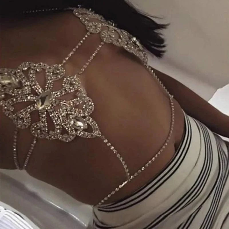 LWZ30093 Women Rhinestone Sexy lingerie Body Chain Bra Jewelry Party Night Club Shiny Diamond Metal Backless Halter Bralette Top