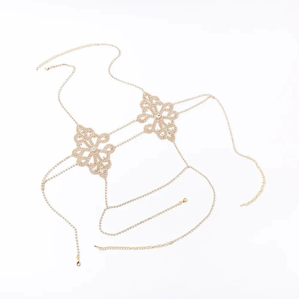 LWZ30093 Women Rhinestone Sexy lingerie Body Chain Bra Jewelry Party Night Club Shiny Diamond Metal Backless Halter Bralette Top