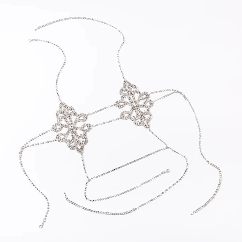 LWZ30093 Women Rhinestone Sexy lingerie Body Chain Bra Jewelry Party Night Club Shiny Diamond Metal Backless Halter Bralette Top