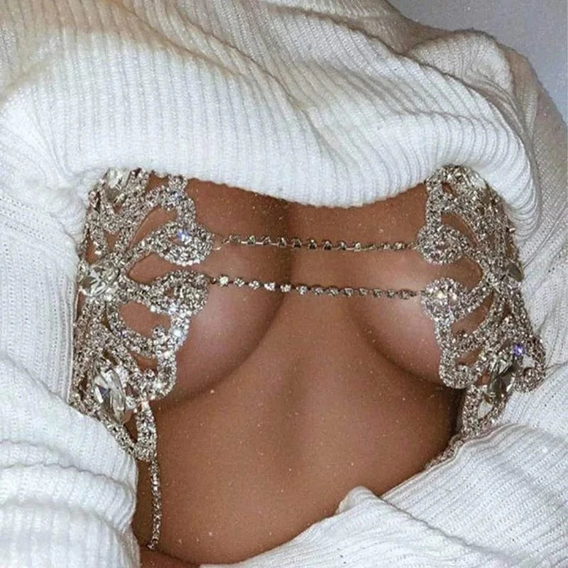 LWZ30093 Women Rhinestone Sexy lingerie Body Chain Bra Jewelry Party Night Club Shiny Diamond Metal Backless Halter Bralette Top
