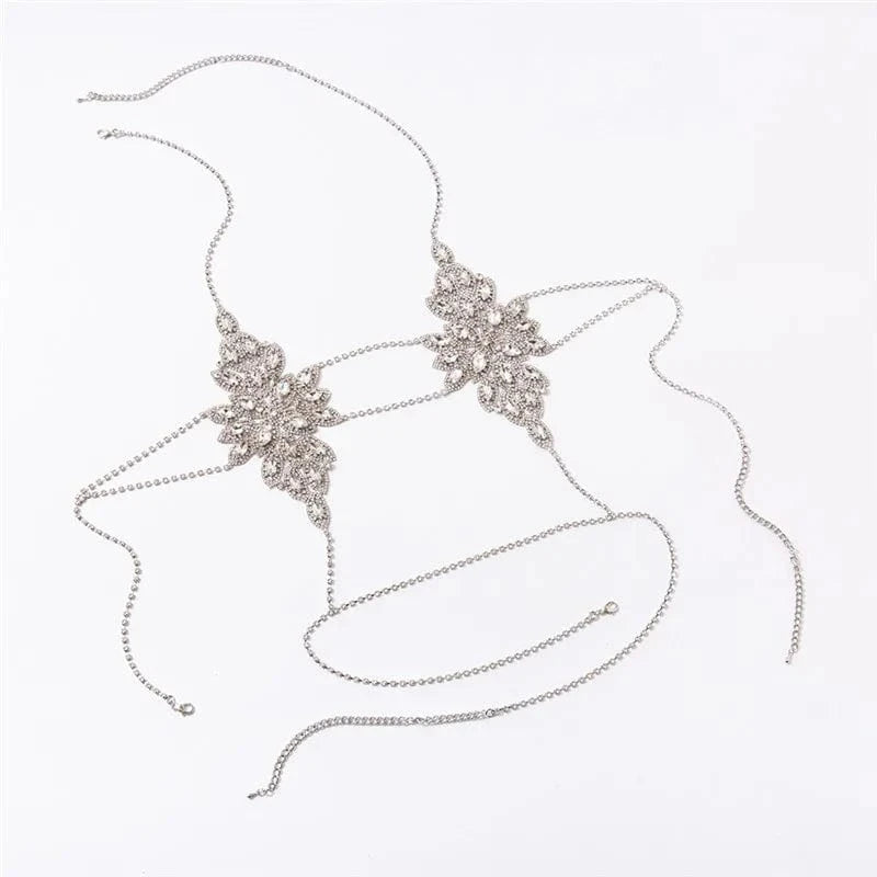 LWZ30106 Women Rhinestone Sexy lingerie Body Chain Bra Jewelry Party Night Club Shiny Diamond Metal Backless Halter Bralette Top