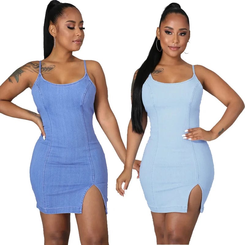 LY029 Solid Color Spaghetti Straps Fitted Sleeveless Dresses