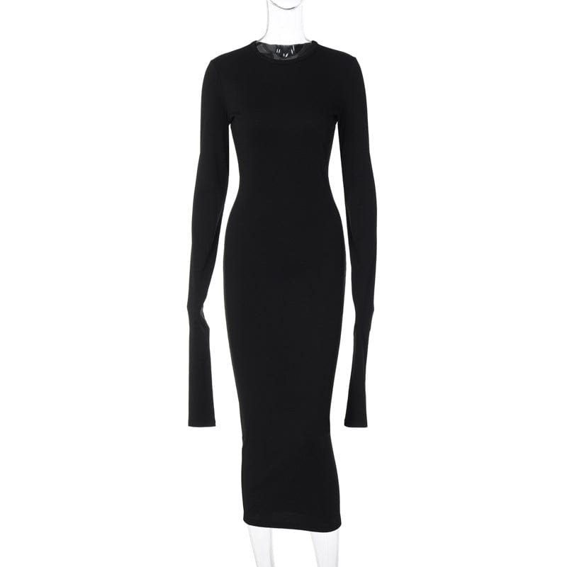Lygens 10422 Evening Lady O Neck Knitted Long Sleeve Midi Tube Solid Women Dress 2022 Fashion Party Club American Clothing