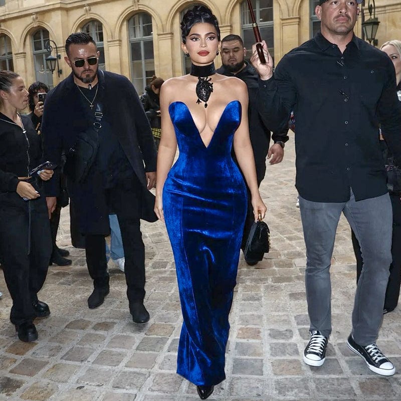 Lygens 10426 Corset Deep V Sleeveless Sexy Elegant Evening Dress 2022 Velvet New Fashion Party Prom Club American Clothing