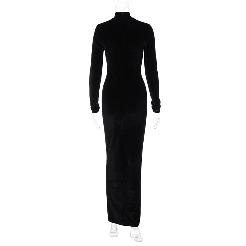Lygens 10594 Elegant Solid Bodycon Maxi Winter Long Sleeve Women Dress 2022 Fashion Winter Party Club Evening American Clothing