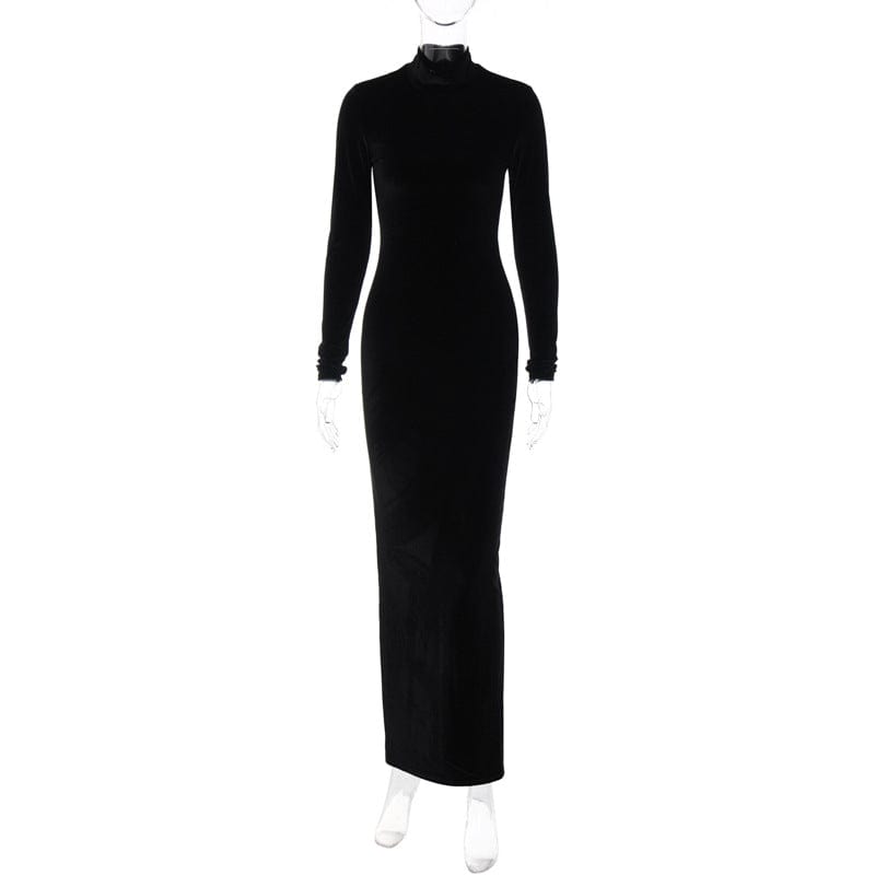 Lygens 10594 Elegant Solid Bodycon Maxi Winter Long Sleeve Women Dress 2022 Fashion Winter Party Club Evening American Clothing