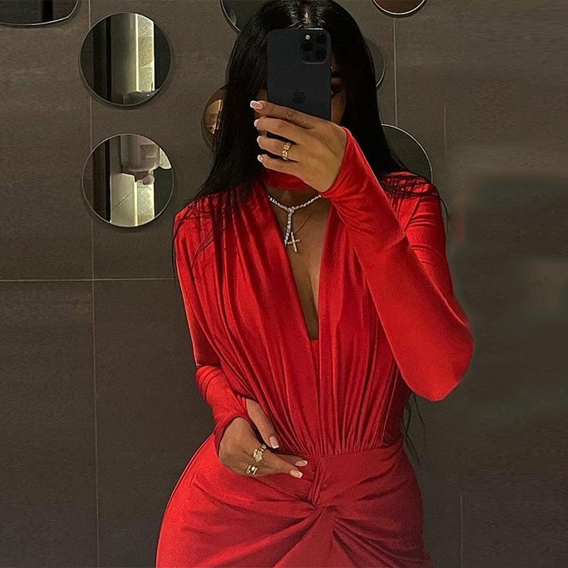Lygens 10654 Dtretchy Elegant Seep V Long Sleeve Solid Women'S Bodysuit 2022 New Winter Evening Party Outfit Wholesale Clothing