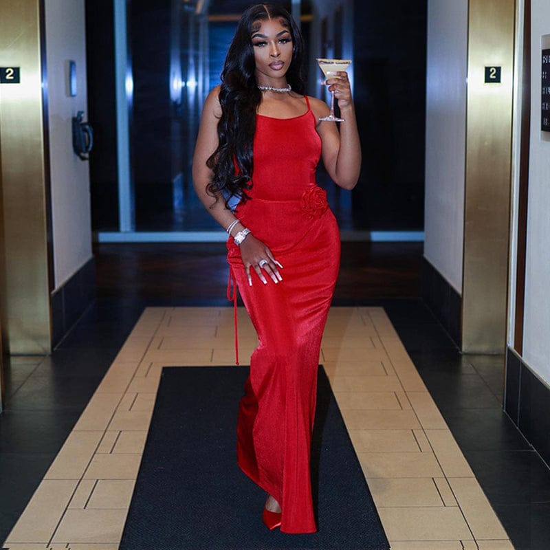 Lygens 11701 Floral Sleeveless Lace Up Elegant Maxi Women'S Dresses 2023 Fashion Spring Summer Evening Lady American Clothing